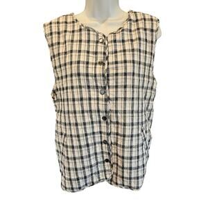 MbyM vintage neutral plaid L minimalist quilted winter warm snap front vest NWOT